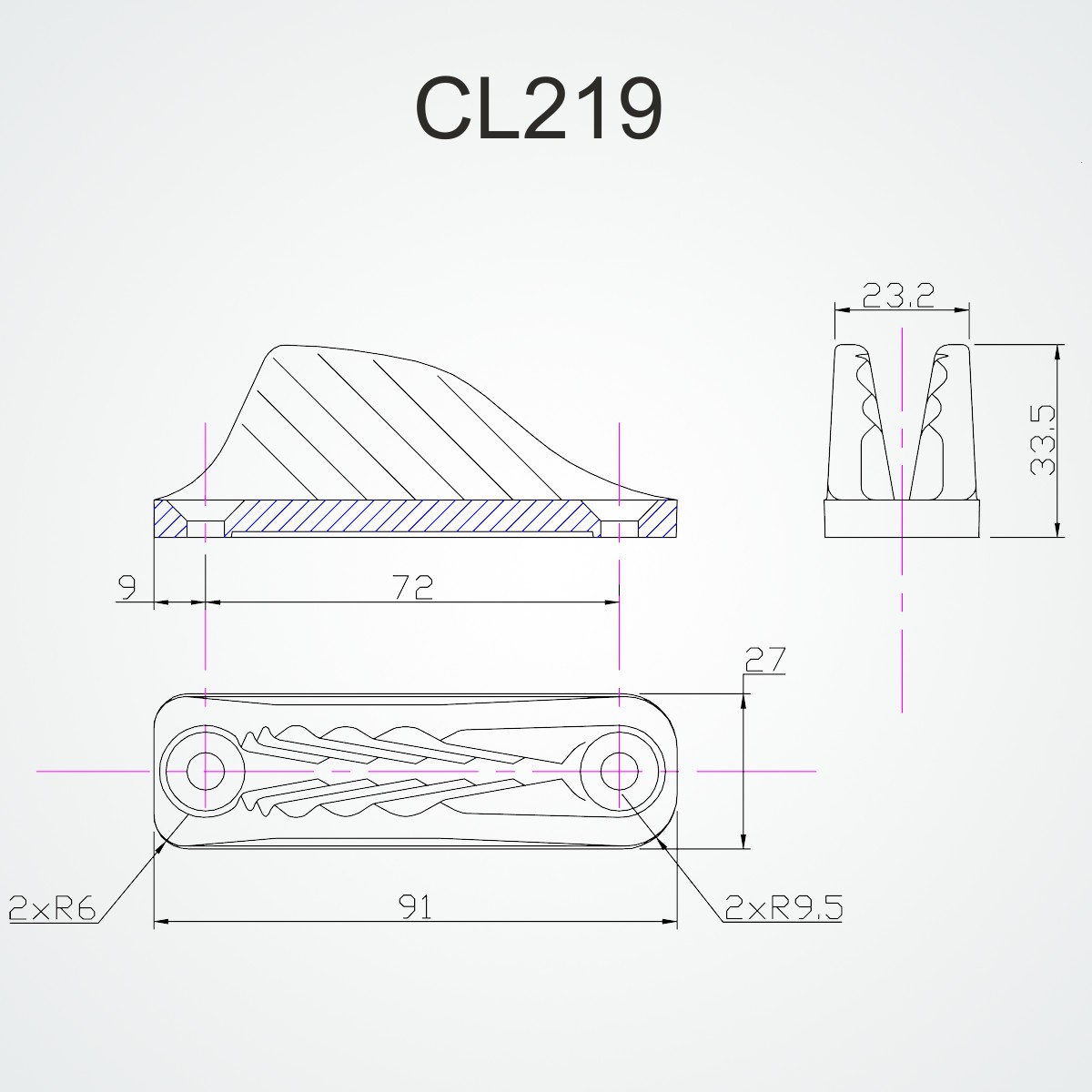 CL219 Clamcleat Open 6-12mm drawing