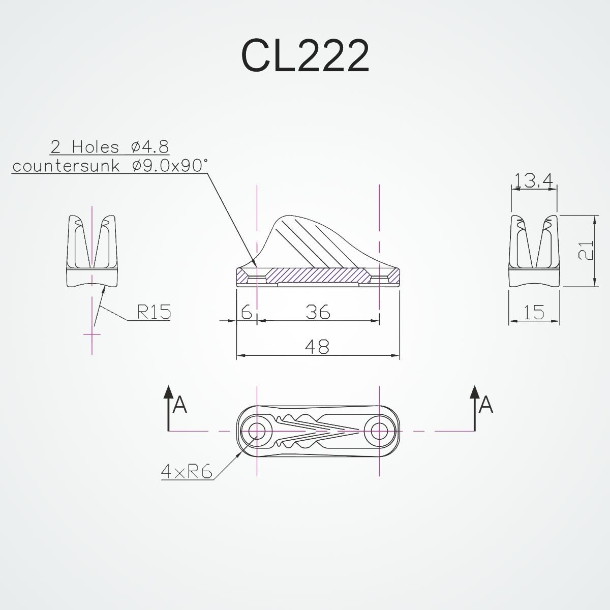 CL222 Clamcleat Open 3-6mm drawing