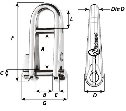 WR9143 D-Shackle with Bar and Key Pin 'HR' drawing